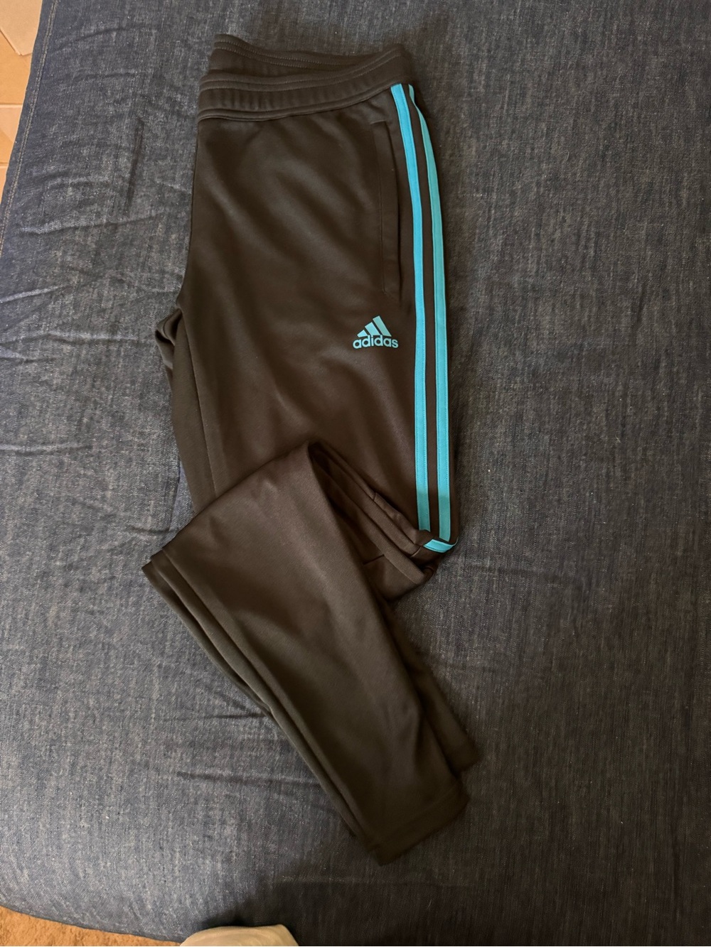 Adidas Black Track Pants with Teal Stripe